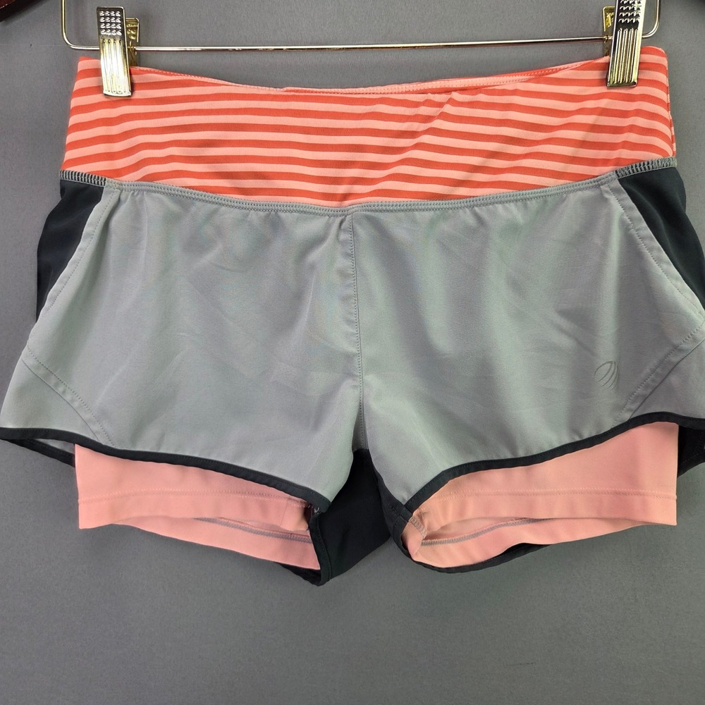 MPG Sport 2-in-1 Running Shorts XS Grey Pink Striped Built-in Liner Drawstring